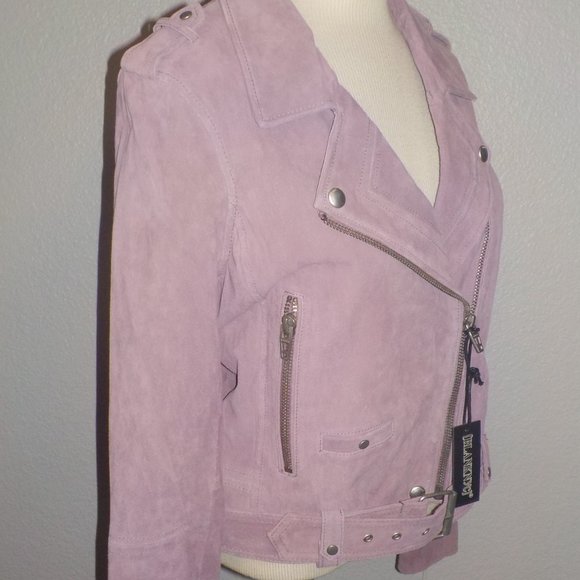 BLANK NYC MS SIZE LARGE LILAC 100% LEATHER SUEDE MOTO JACKET - Picture 2 of 10